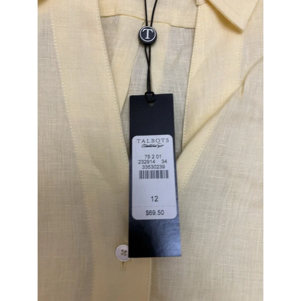 New Women's Talbots 100% Linen Relax Button Down Shirt Yellow Size 12 - Picture 4 of 6